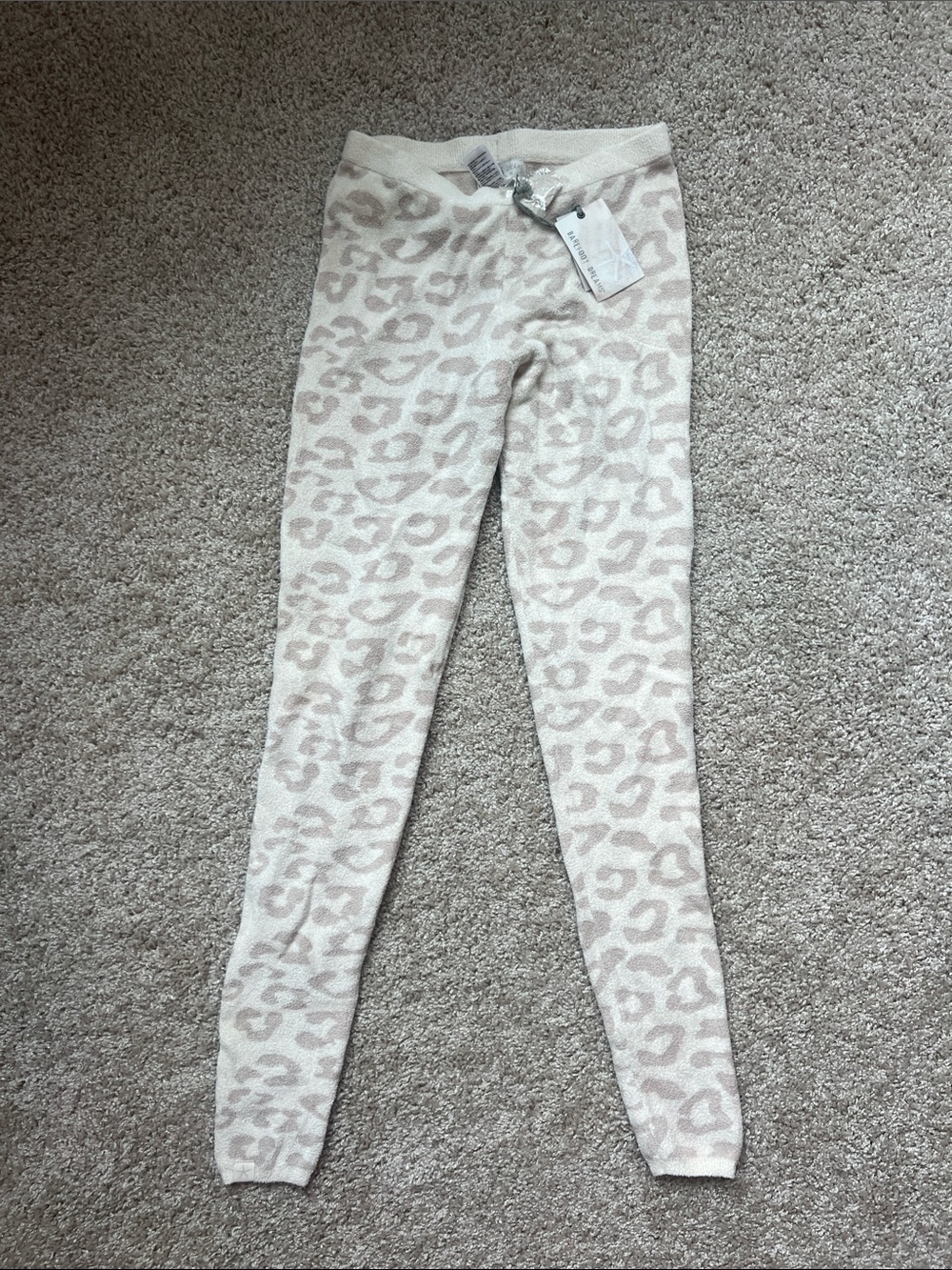 Barefoot Dreams Cream & Taupe Leopard Knit Leggings